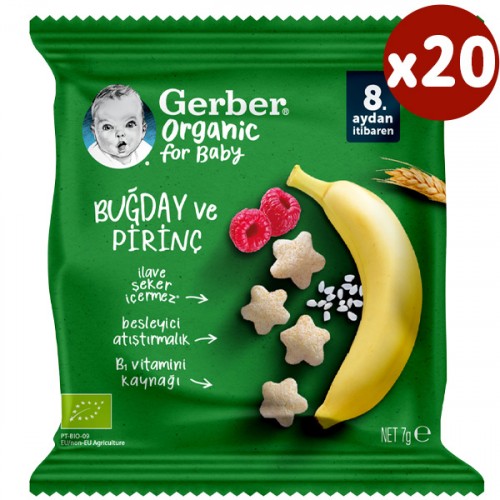 Gerber Pirinçli Buğday Muzlu Ahudulu Bebek Atıştırmalığı 7g x 20 Adet